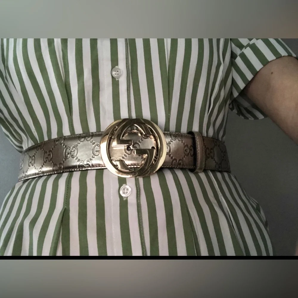 Gucci Guccissima Interlocking G Gold Brown Leather Belt Authentic Italy Luxury